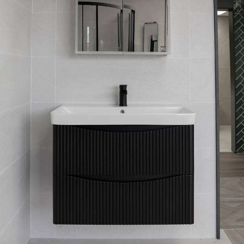Josef Martin Happi 800mm Fluted Wall Hung Vanity Unit & Inset Basin - Ember