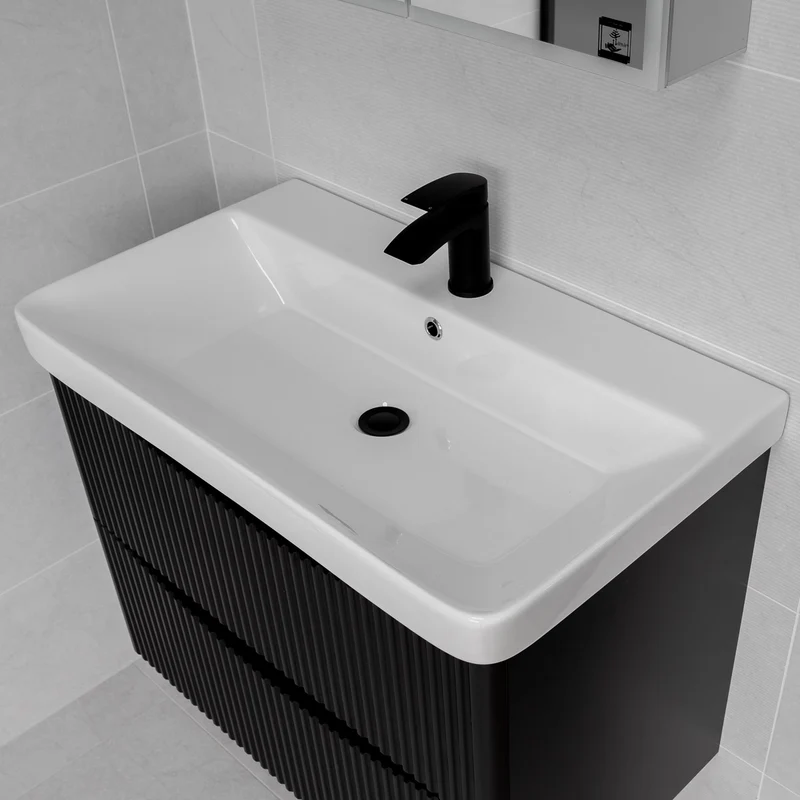 Josef Martin Happi 800mm Fluted Wall Hung Vanity Unit & Inset Basin - Ember