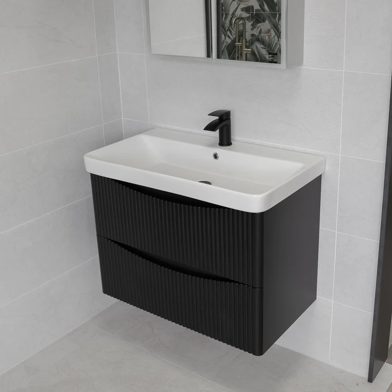 Josef Martin Happi 800mm Fluted Wall Hung Vanity Unit & Inset Basin - Ember