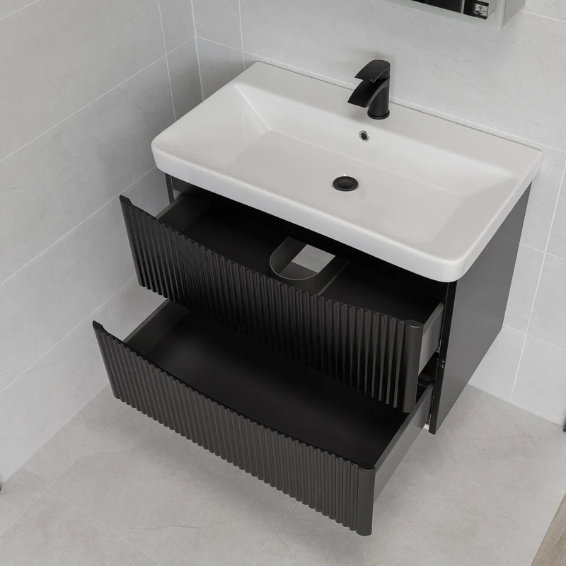 Josef Martin Happi 800mm Fluted Wall Hung Vanity Unit & Inset Basin - Ember