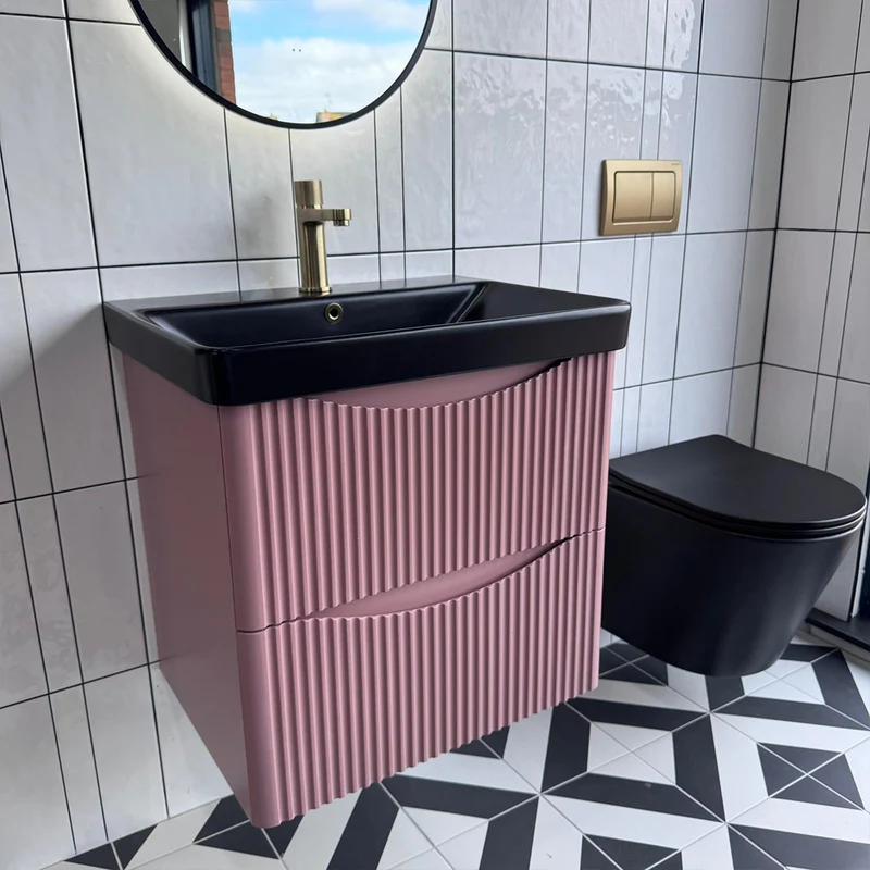 Josef Martin Happi 600mm Fluted Wall Hung Vanity Unit & Inset Basin - Victorian Rose