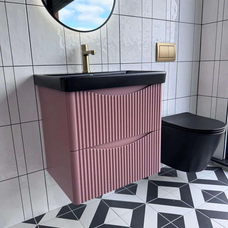 Josef Martin Happi 600mm Fluted Wall Hung Vanity Unit & Inset Basin - Victorian Rose