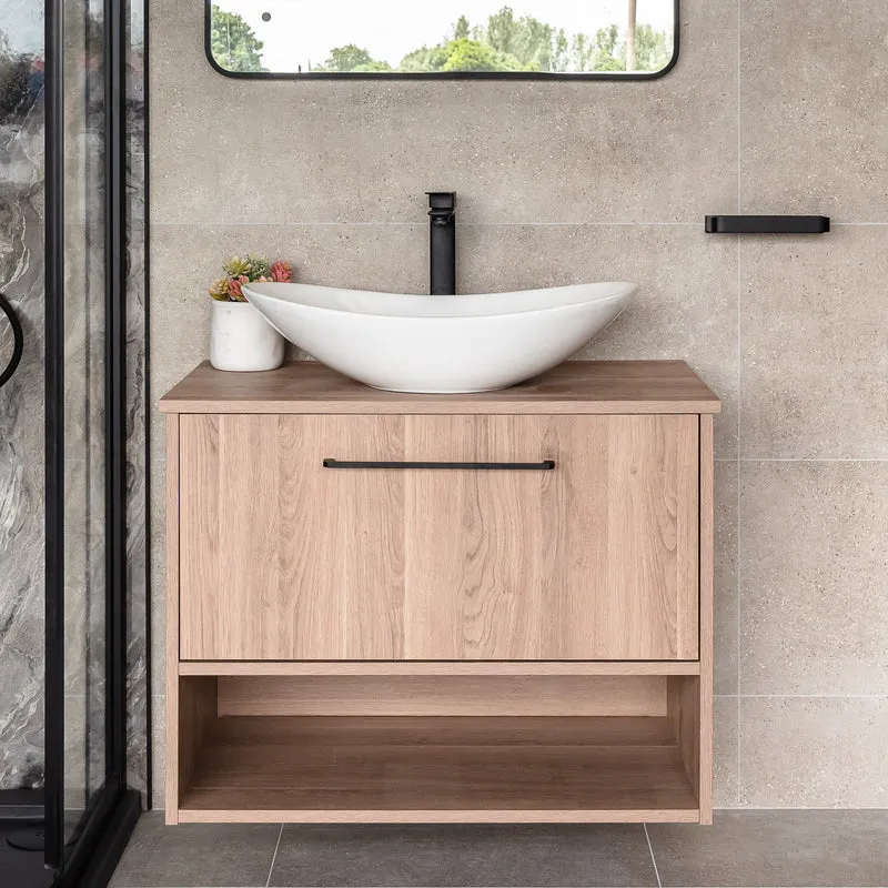 Josef Martin Havana 800mm Wall Hung Vanity Unit & Worktop - Brown Cueno Oak