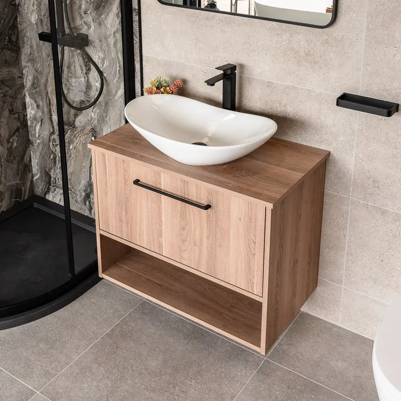 Josef Martin Havana 800mm Wall Hung Vanity Unit & Worktop - Brown Cueno Oak