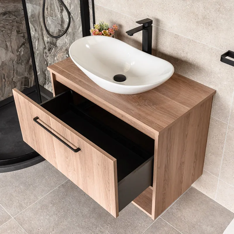 Josef Martin Havana 800mm Wall Hung Vanity Unit & Worktop - Brown Cueno Oak