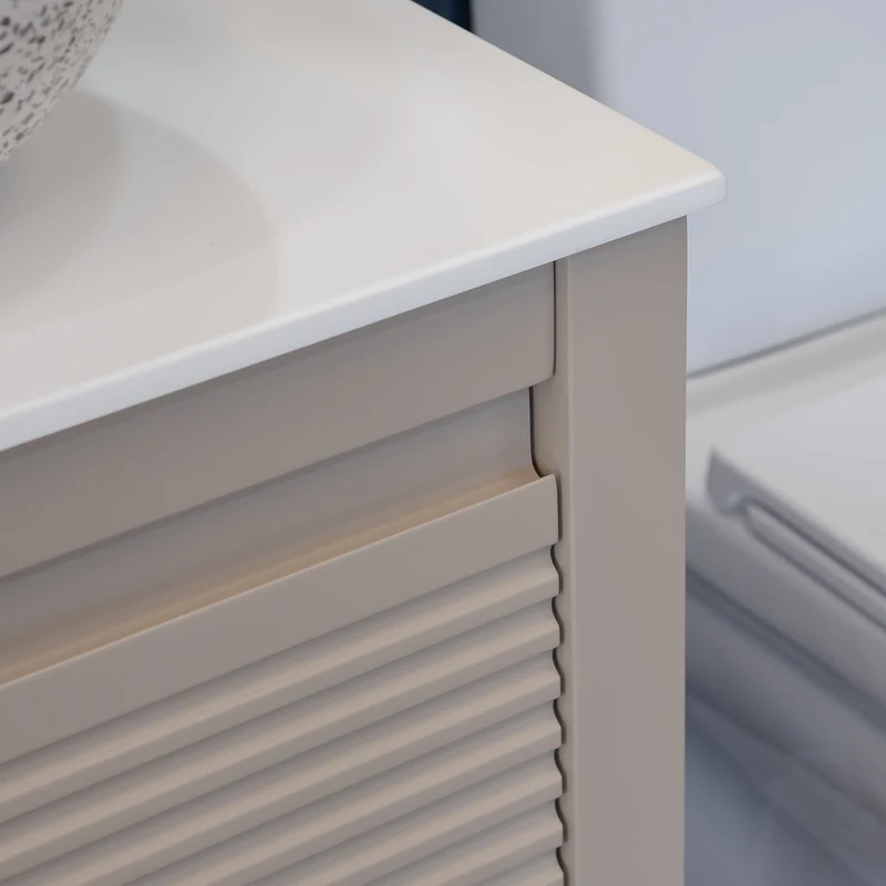Josef Martin Roxbury 600mm Reeded Washstand & Glacier White Worktop - Sand