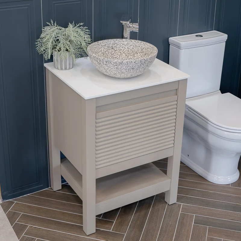 Josef Martin Roxbury 600mm Reeded Washstand & Glacier White Worktop - Sand
