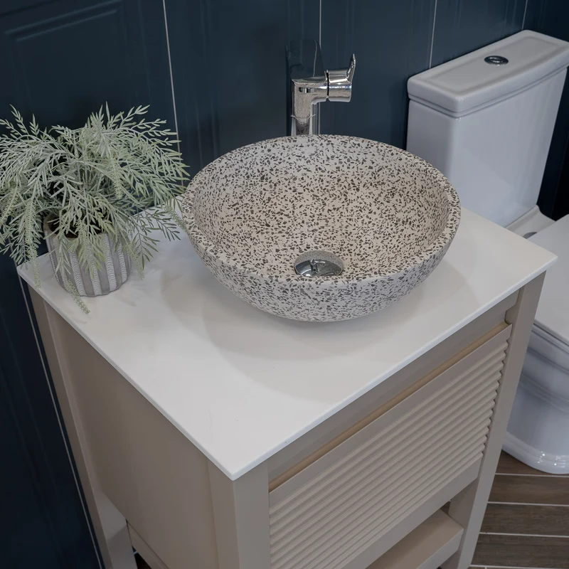 Josef Martin Roxbury 600mm Reeded Washstand & Glacier White Worktop - Sand