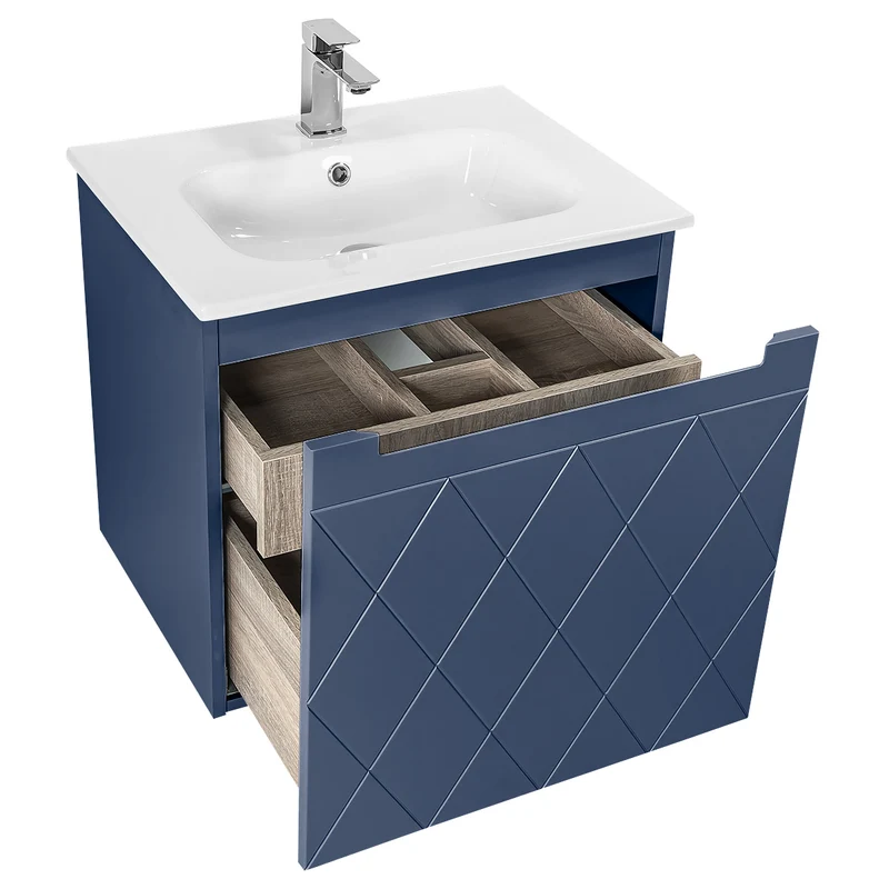 Josef Martin Sophie 600mm Harlequin Vanity Unit & Slimline Basin - Marine Blue