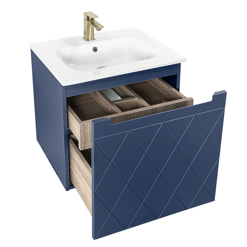Josef Martin Sophie 600mm Harlequin Vanity Unit & Slimline Basin - Marine Blue