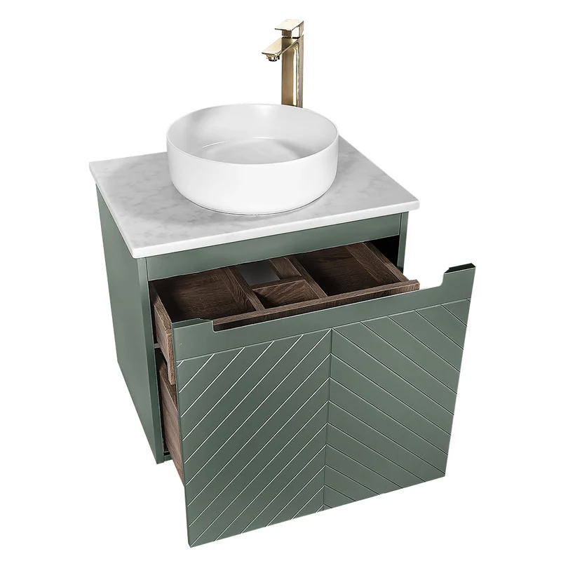 Josef Martin Sophie 600mm Chevron Vanity Unit & Pebble Worktop - Spring Green