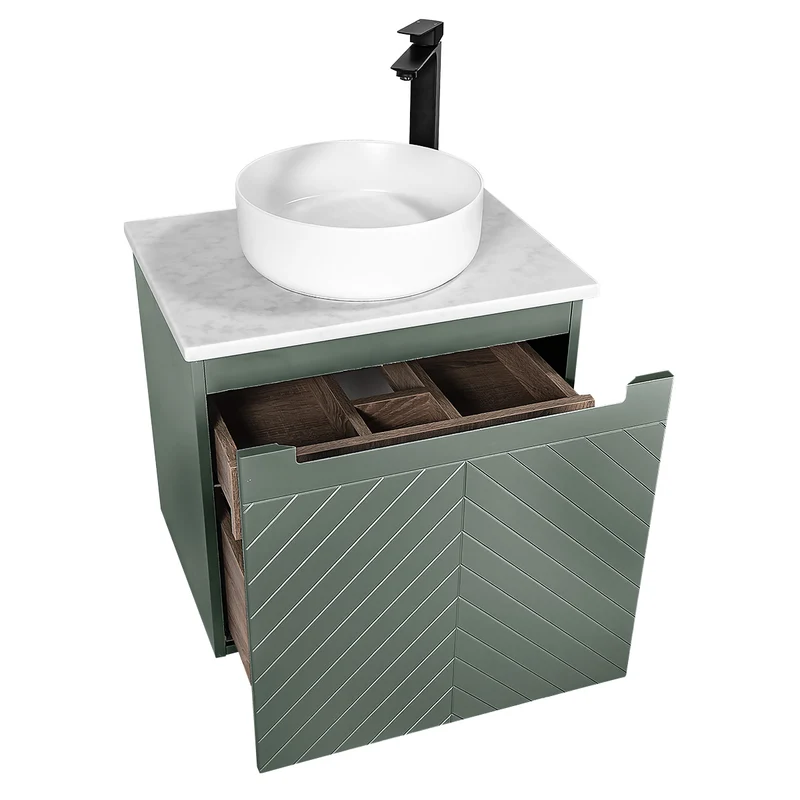 Josef Martin Sophie 600mm Chevron Vanity Unit & Pebble Worktop - Spring Green