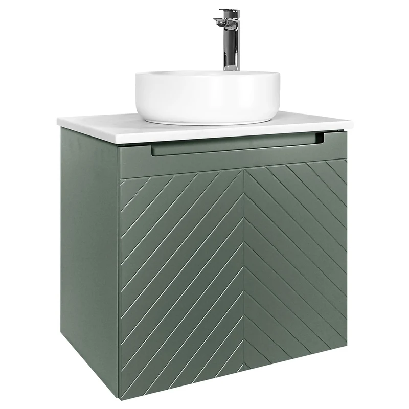 Josef Martin Sophie 600mm Chevron Vanity Unit & Pebble Worktop - Spring Green