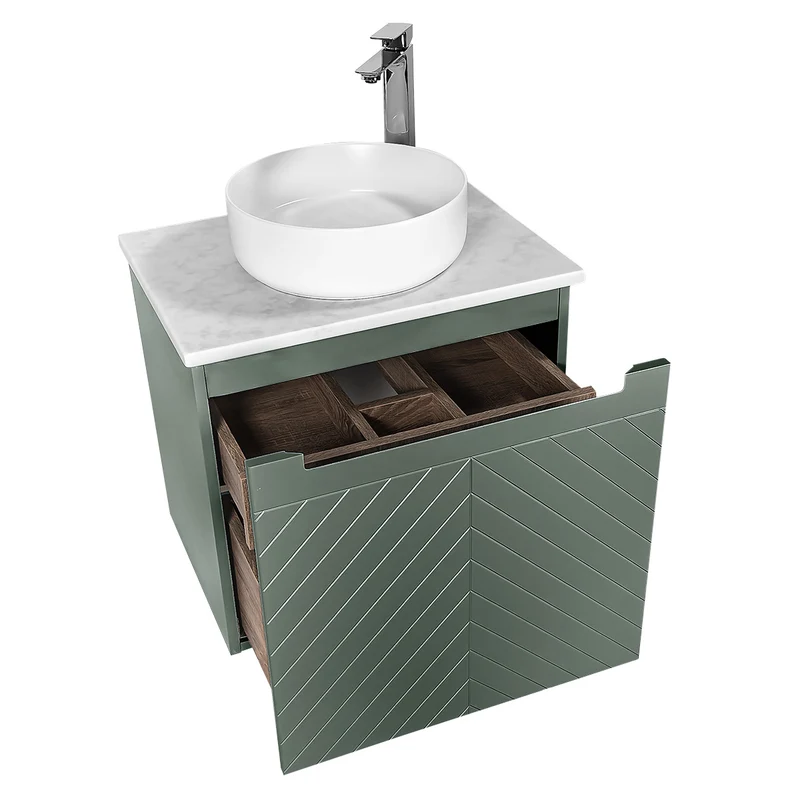 Josef Martin Sophie 600mm Chevron Vanity Unit & Pebble Worktop - Spring Green