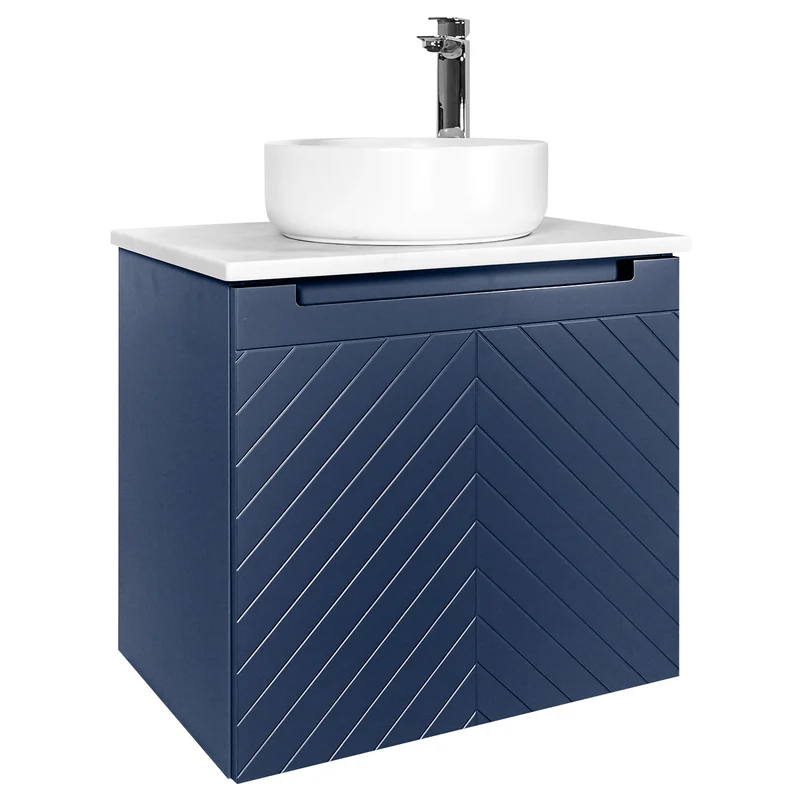 Josef Martin Sophie 600mm Chevron Vanity Unit & Pebble Worktop - Marine Blue