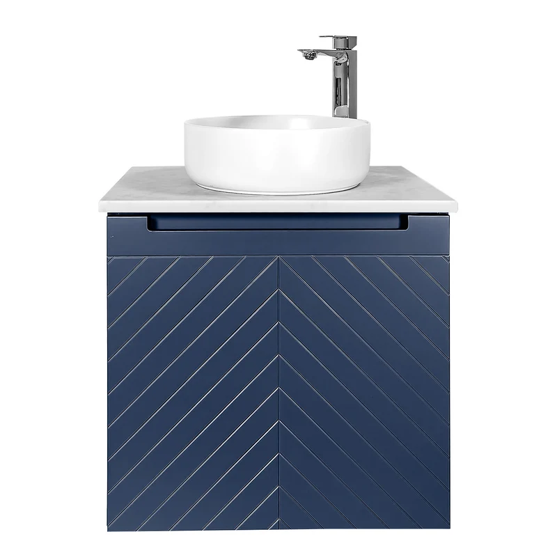 Josef Martin Sophie 600mm Chevron Vanity Unit & Pebble Worktop - Marine Blue