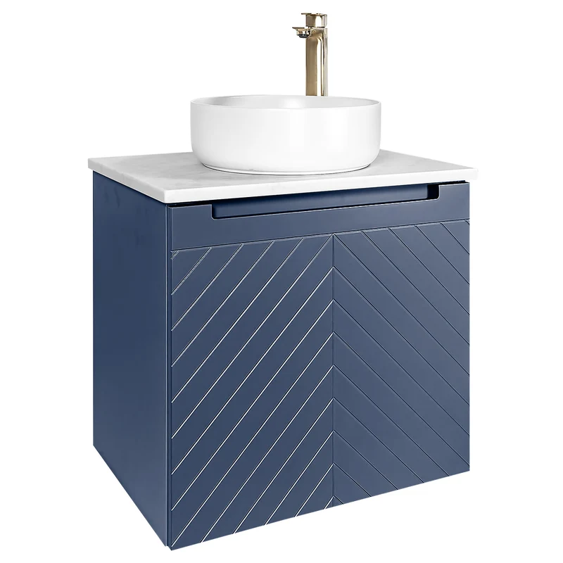 Josef Martin Sophie 600mm Chevron Vanity Unit & Pebble Worktop - Marine Blue