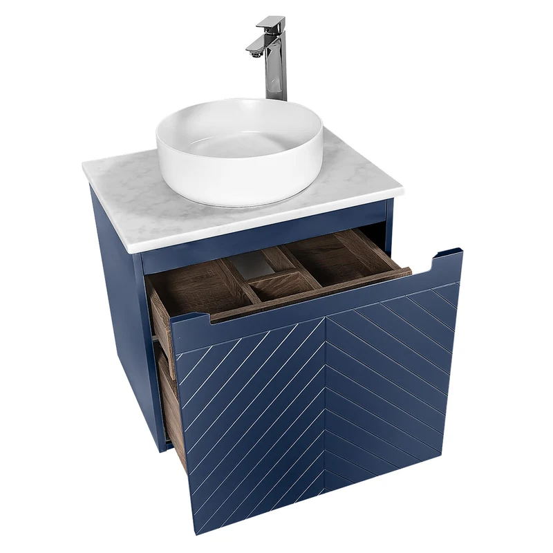 Josef Martin Sophie 600mm Chevron Vanity Unit & Pebble Worktop - Marine Blue