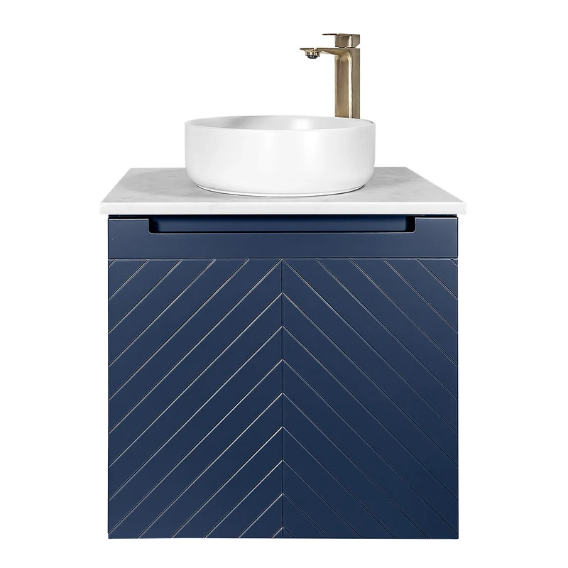 Josef Martin Sophie 600mm Chevron Vanity Unit & Pebble Worktop - Marine Blue