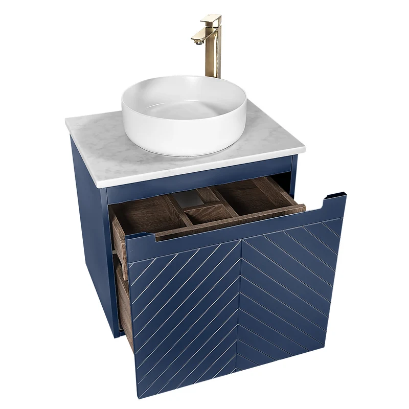 Josef Martin Sophie 600mm Chevron Vanity Unit & Pebble Worktop - Marine Blue