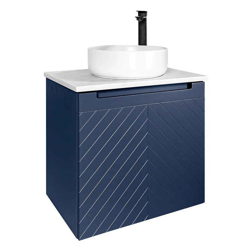 Josef Martin Sophie 600mm Chevron Vanity Unit & Pebble Worktop - Marine Blue