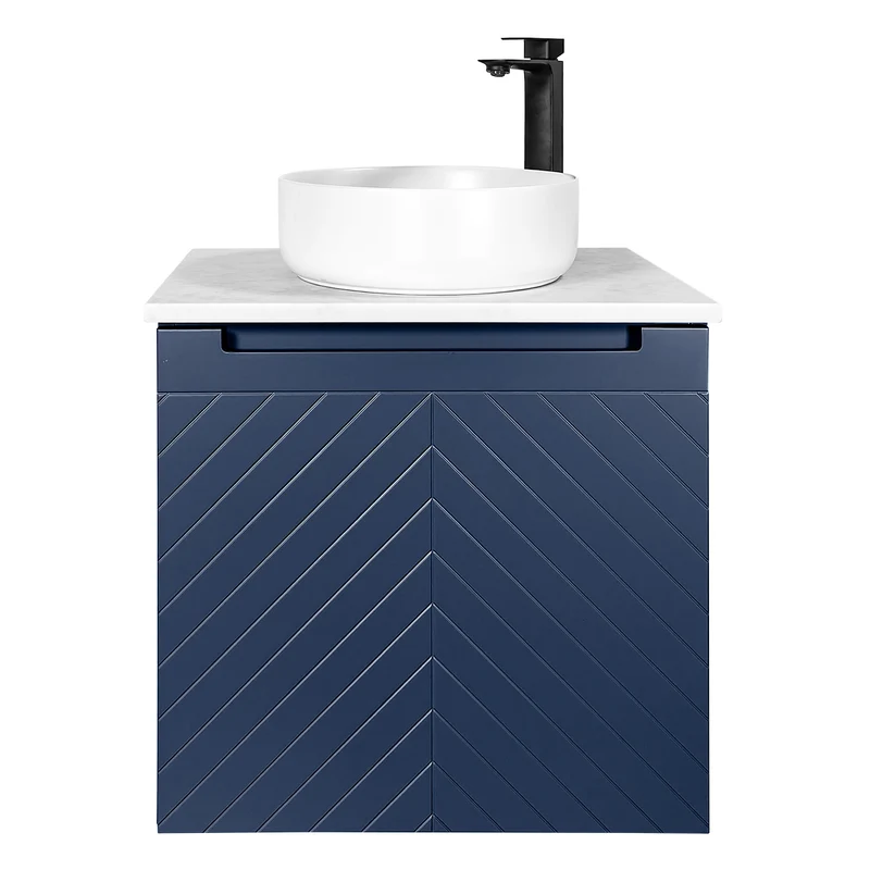 Josef Martin Sophie 600mm Chevron Vanity Unit & Pebble Worktop - Marine Blue