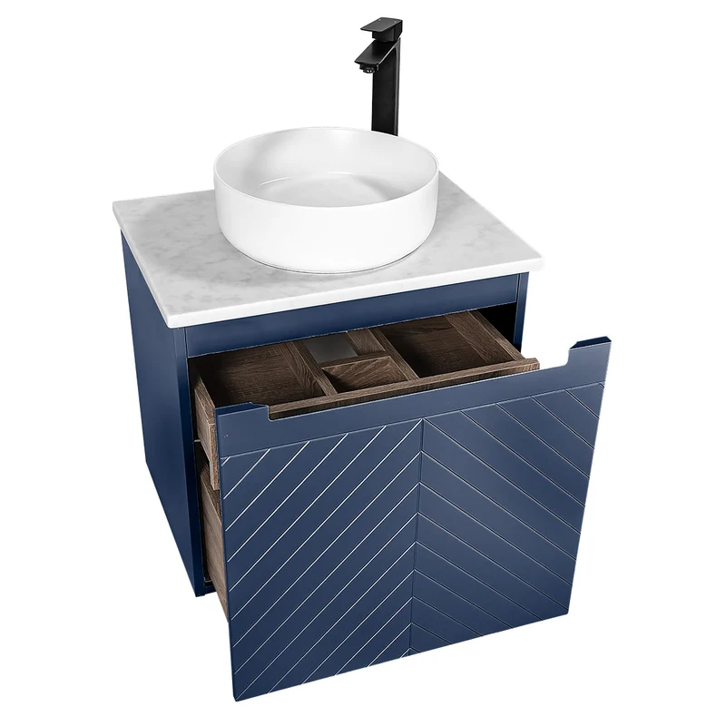 Josef Martin Sophie 600mm Chevron Vanity Unit & Pebble Worktop - Marine Blue