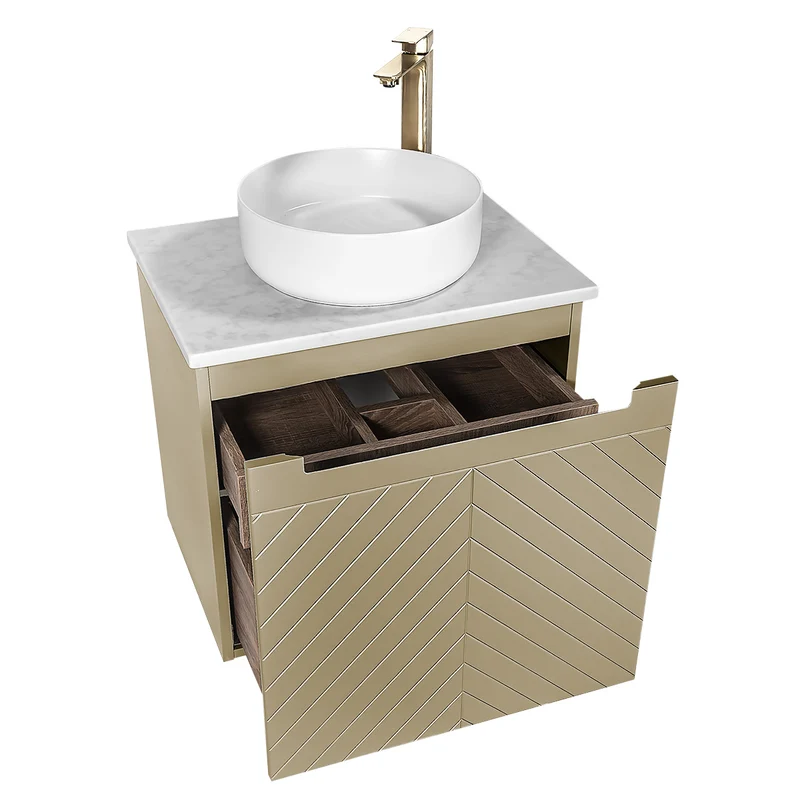 Josef Martin Sophie 600mm Chevron Vanity Unit & Pebble Worktop - Sand