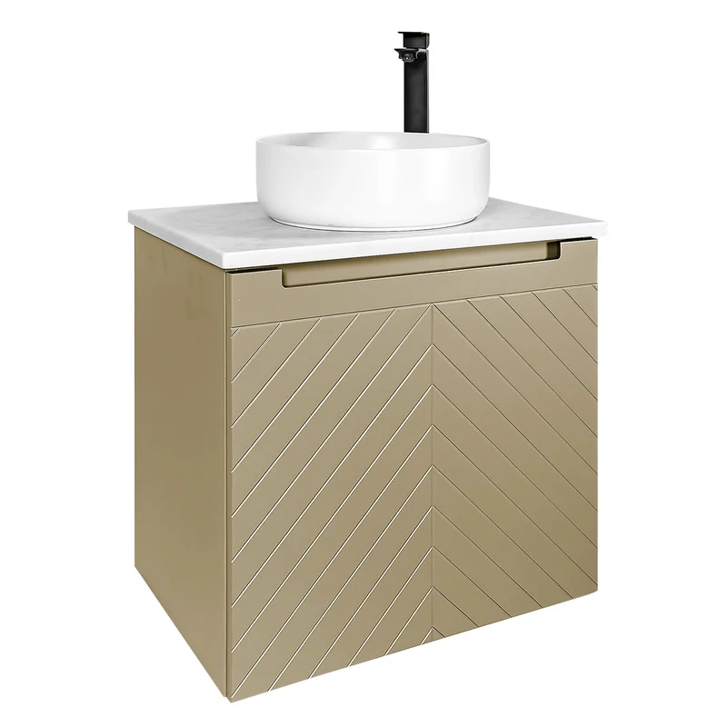Josef Martin Sophie 600mm Chevron Vanity Unit & Pebble Worktop - Sand