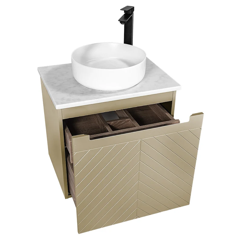 Josef Martin Sophie 600mm Chevron Vanity Unit & Pebble Worktop - Sand