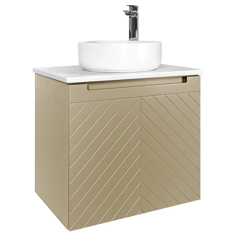 Josef Martin Sophie 600mm Chevron Vanity Unit & Pebble Worktop - Sand