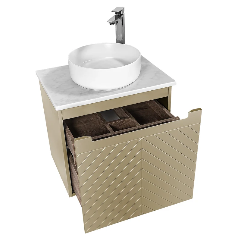Josef Martin Sophie 600mm Chevron Vanity Unit & Pebble Worktop - Sand