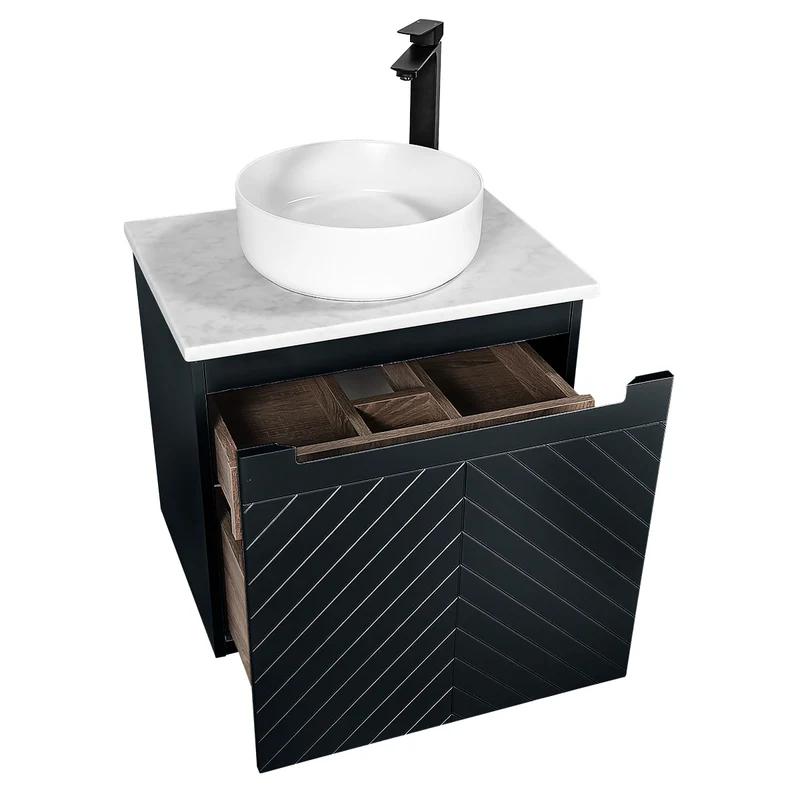 Josef Martin Sophie 600mm Chevron Vanity Unit & Pebble Worktop - Ember