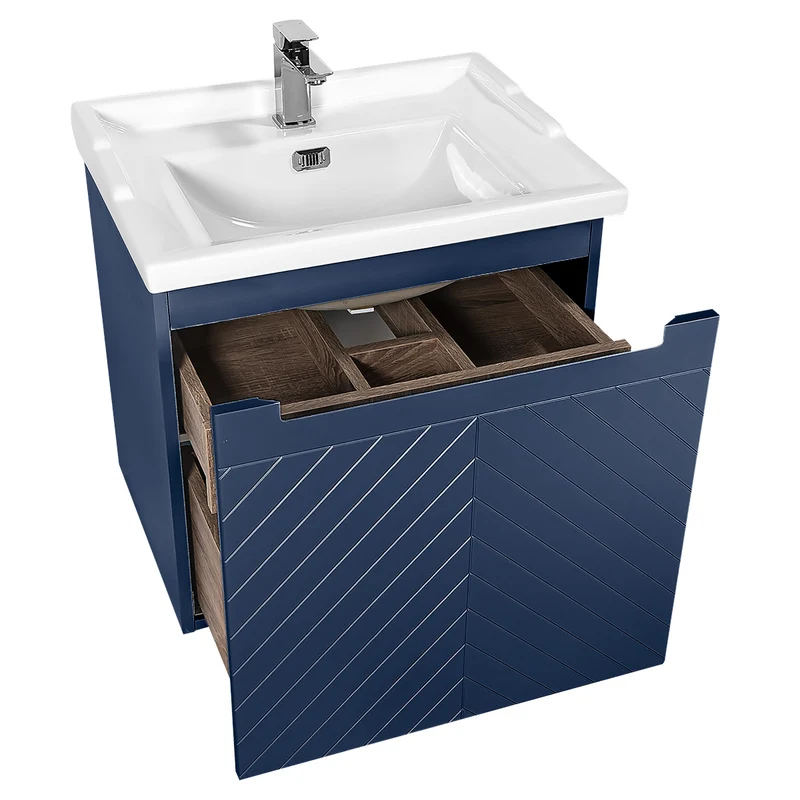 Josef Martin Sophie 600mm Chevron Vanity Unit & Traditional Basin - Marine Blue