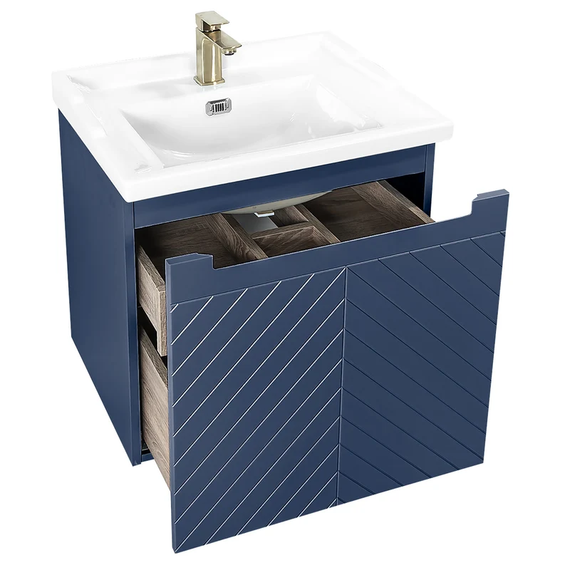 Josef Martin Sophie 600mm Chevron Vanity Unit & Traditional Basin - Marine Blue