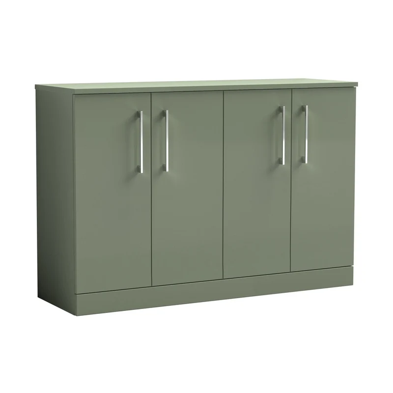 Nuie Arno 1200mm Floor Standing 4 Door Vanity & Worktop Contemporary Satin Green MFC Painted Matt 818x1205x390mm