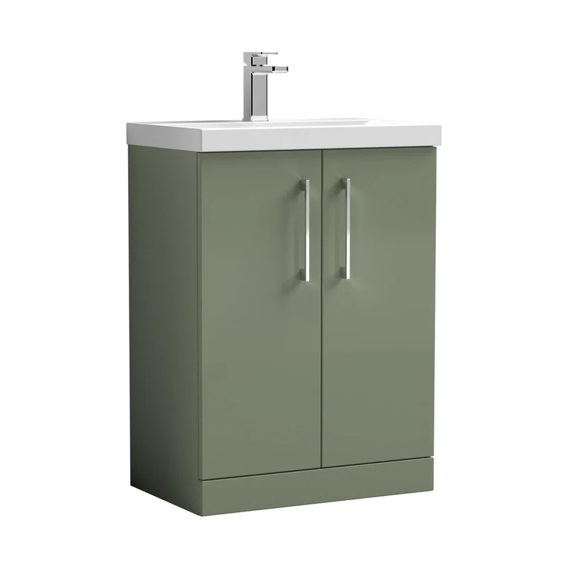 Nuie Arno 600mm Floor Standing 2 Door Vanity & Basin 1 Contemporary Satin Green MFC 840x610x390mm