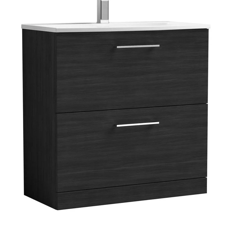 Nuie Arno 800mm Floor Standing 2 Drawer Vanity & Basin 4 Contemporary Charcoal Black MFC 830x810x440mm
