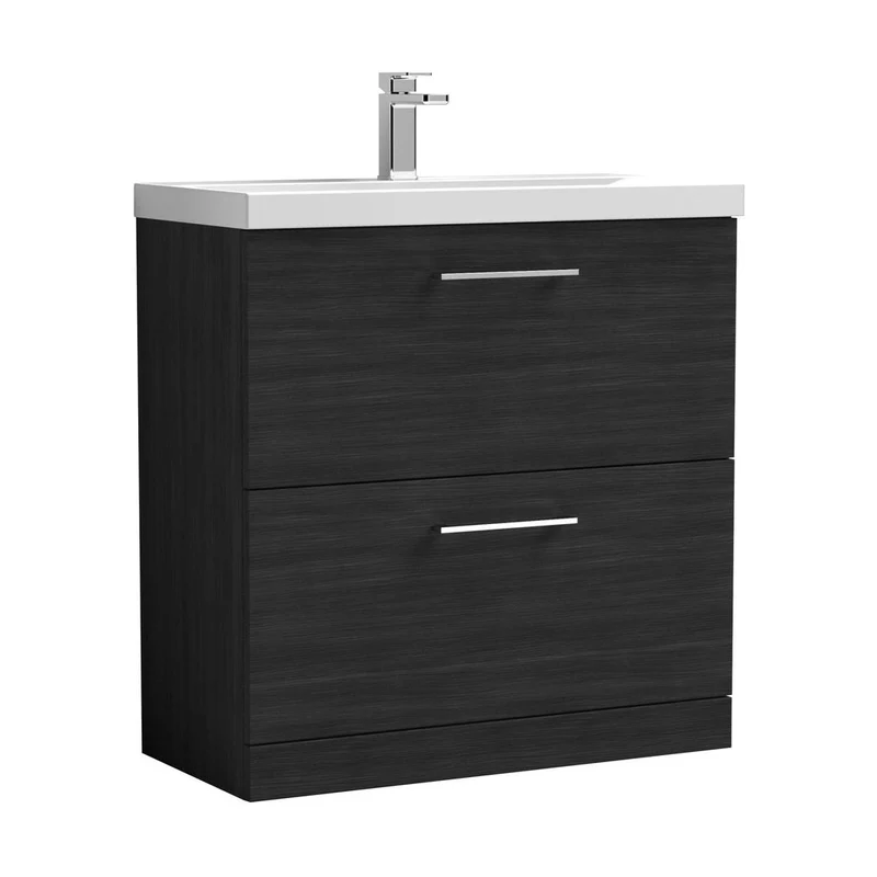 Nuie Arno 800mm Floor Standing 2 Drawer Vanity & Basin 3 Contemporary Charcoal Black MFC 850x810x395mm