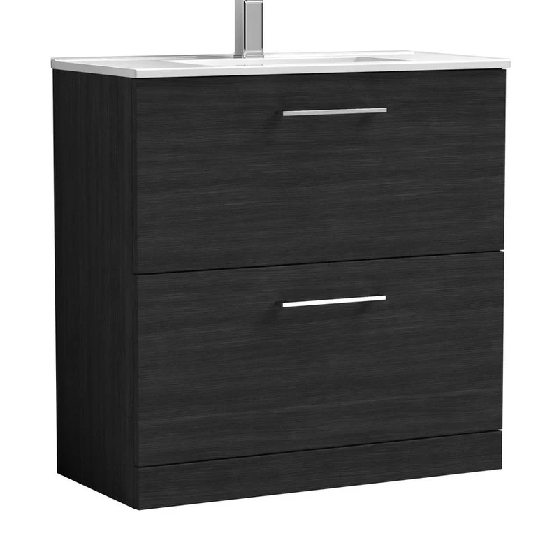 Nuie Arno 800mm Floor Standing 2 Drawer Vanity & Basin 2 Contemporary Charcoal Black MFC 818x800x390mm