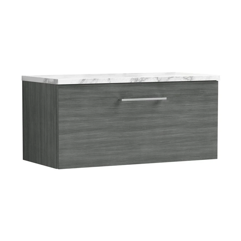 Nuie Arno 800mm Wall Hung 1-drawer Vanity & Laminate Worktop Contemporary Anthracite Woodgrain MFC Textured Woodgrain 381x805x390mm