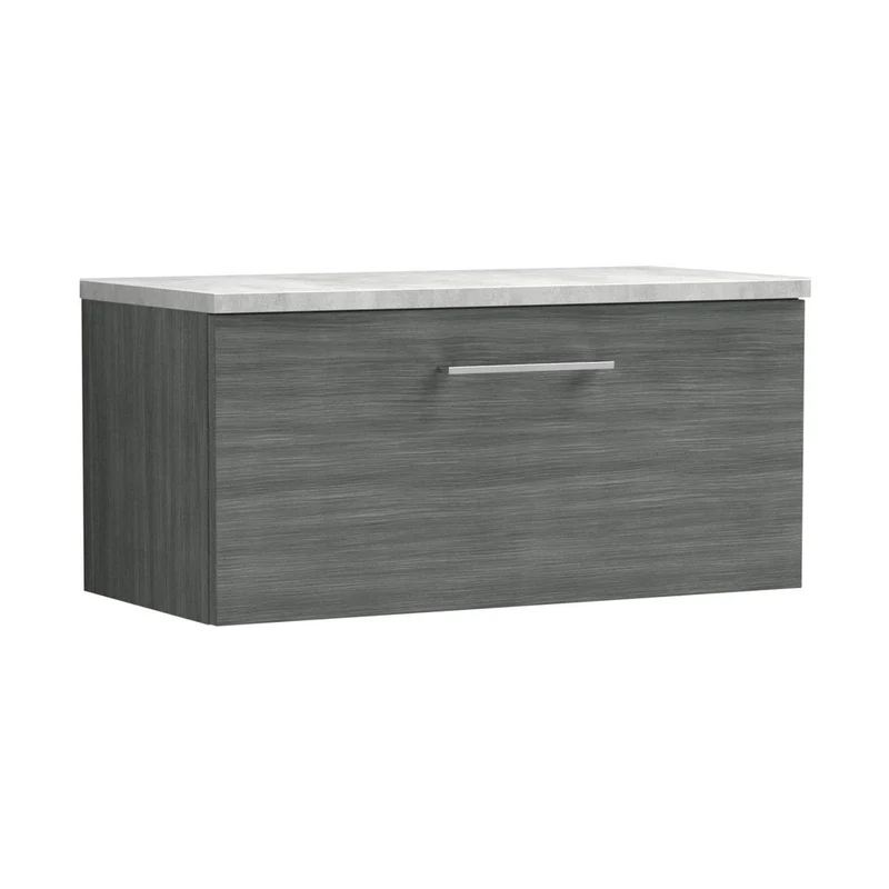 Nuie Arno 800mm Wall Hung Single Drawer Vanity & Laminate Top Contemporary Anthracite Woodgrain MFC Textured Woodgrain 381x805x390mm