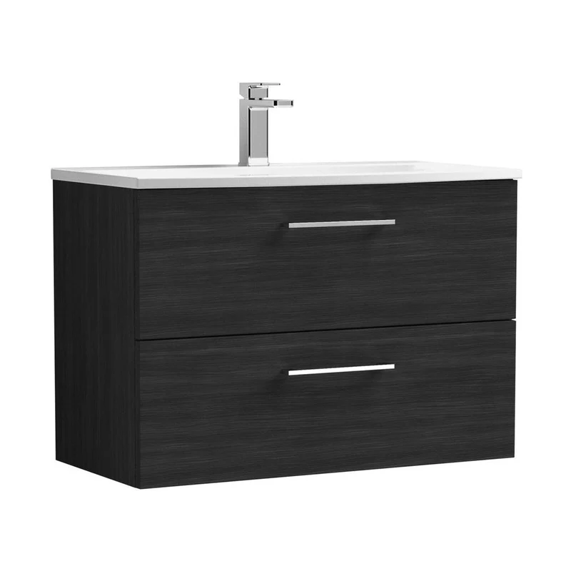 Nuie Arno 800mm Wall Hung 2 Drawer Vanity & Basin 4 Contemporary Charcoal Black 570x810x440mm