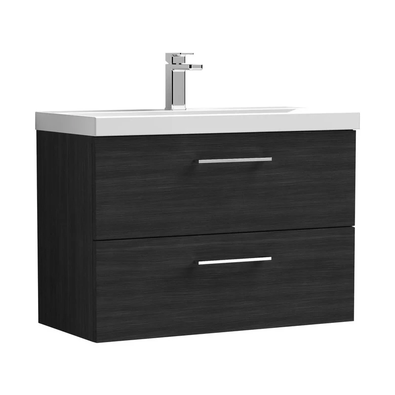 Nuie Arno 800mm Wall Hung 2 Drawer Vanity & Basin 3 Contemporary Charcoal Black 589x810x395mm