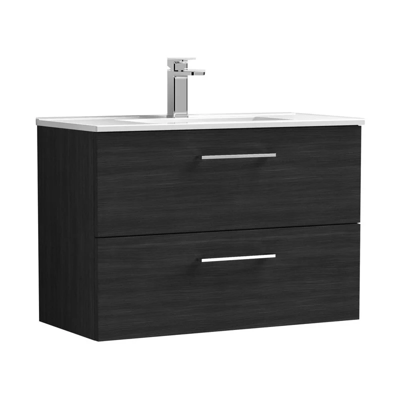 Nuie Arno 800mm Wall Hung 2 Drawer Vanity & Basin 2 Contemporary Charcoal Black 557x800x390mm