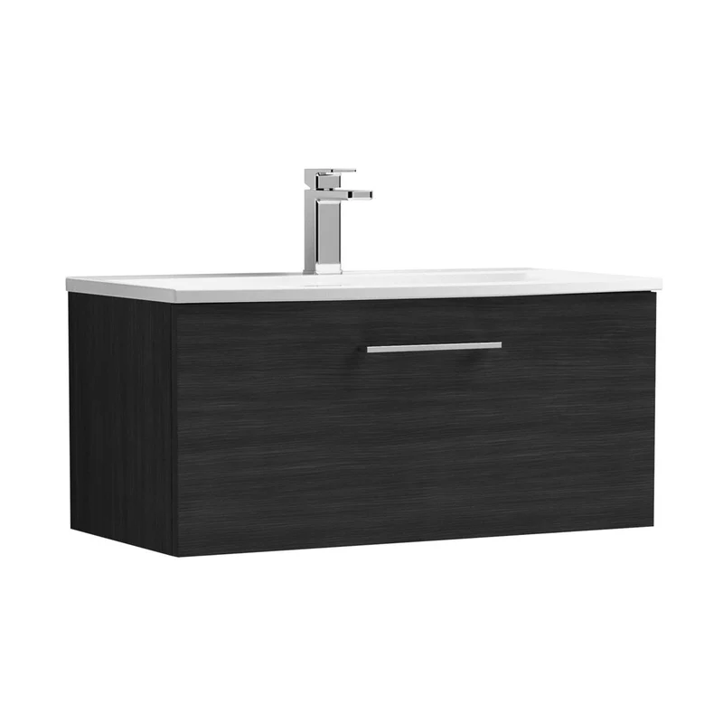 Nuie Arno 800mm Wall Hung 1 Drawer Vanity & Basin 4 Contemporary Charcoal Black 389x810x440mm