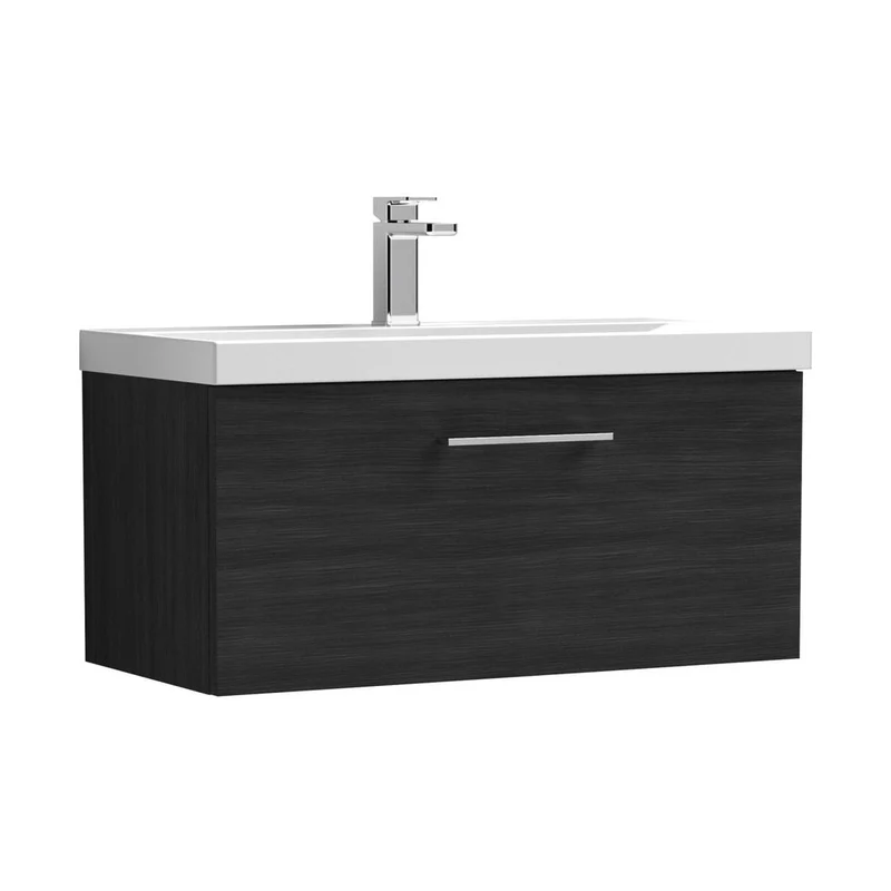 Nuie Arno 800mm Wall Hung 1 Drawer Vanity & Basin 3 Contemporary Charcoal Black 409x810x395mm