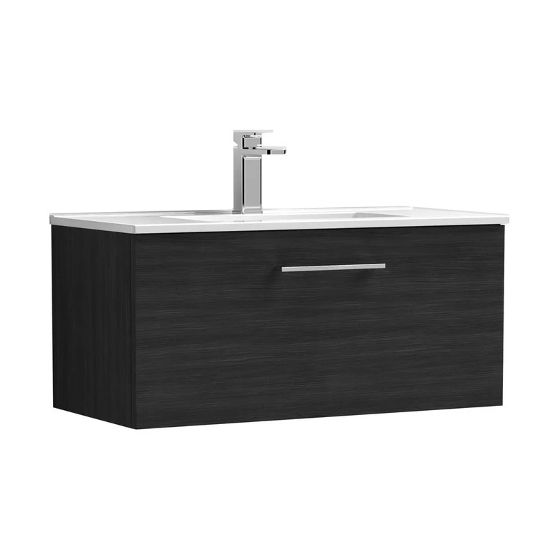 Nuie Arno 800mm Wall Hung 1 Drawer Vanity & Basin 2 Contemporary Charcoal Black 377x800x390mm