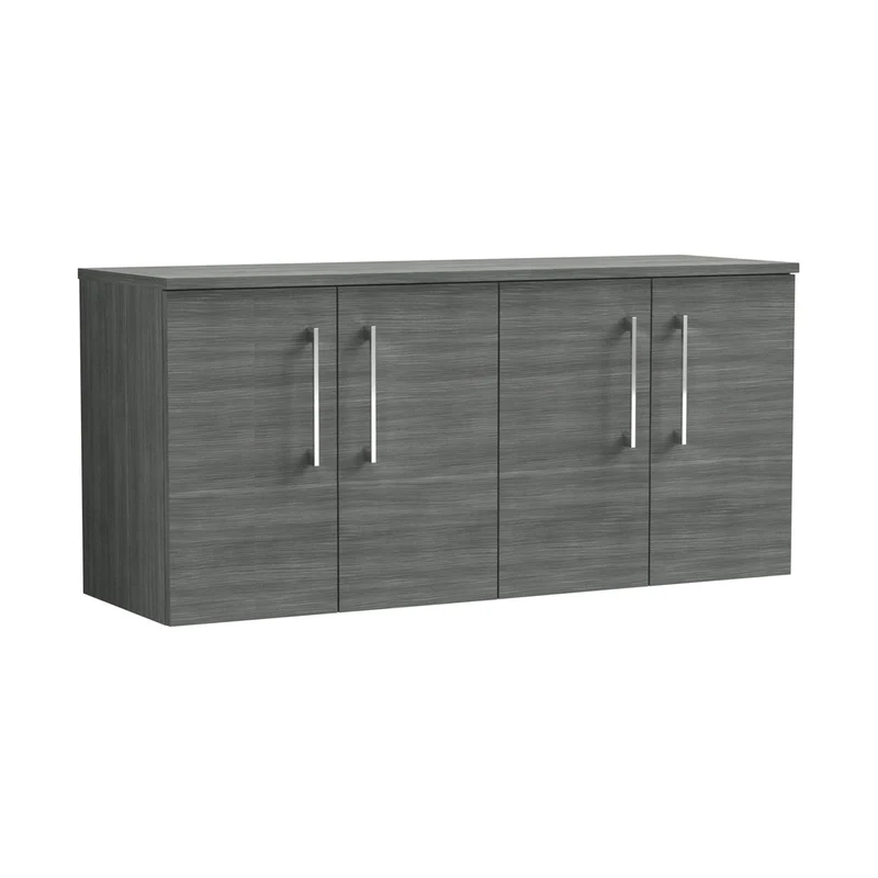 Nuie Arno 1200mm Wall Hung 4 Door Vanity & Worktop Contemporary Anthracite Woodgrain MFC Textured Woodgrain 557x1205x390mm