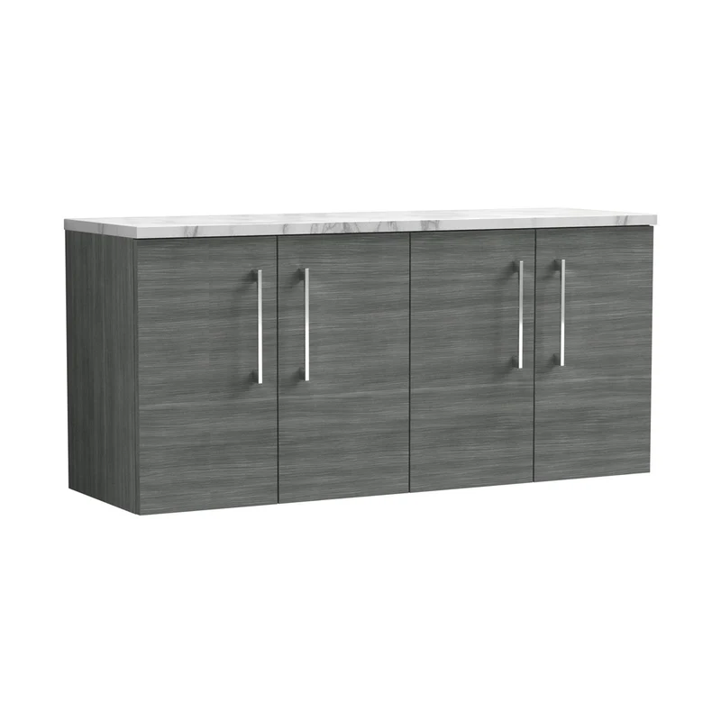 Nuie Arno 1200mm Wall Hung 4-door Vanity & Laminate Worktop Contemporary Anthracite Woodgrain MFC Textured Woodgrain 561x1205x390mm - ARN523LCM2